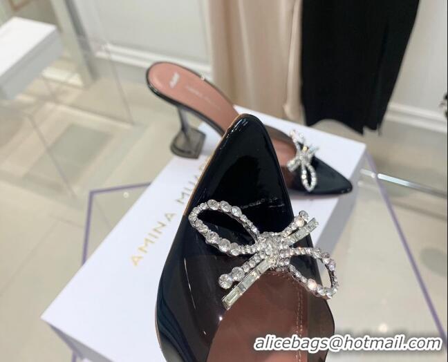 Good Quality Amina Muaddi TPU Pointed Slide Sandals with Crystal Bow 9.5cm 122051 Black