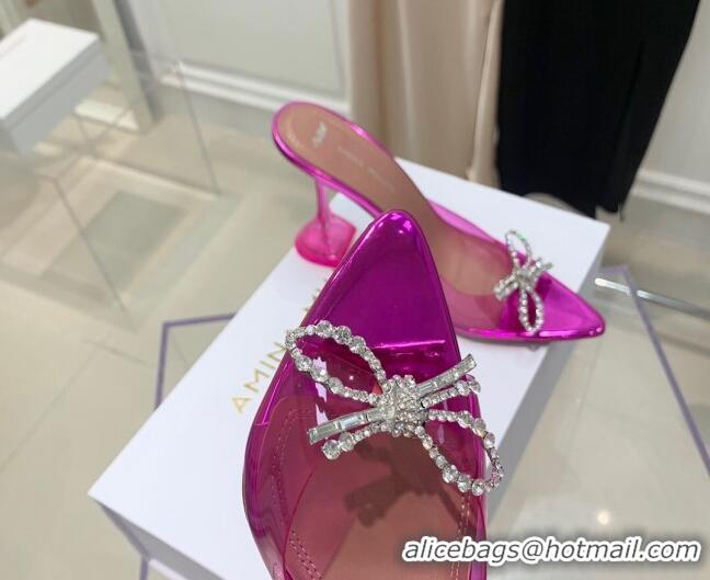 Most Popular Amina Muaddi TPU Pointed Slide Sandals with Crystal Bow 9.5cm 122051 Pink