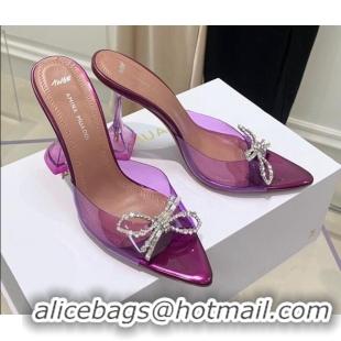 Best Quality Amina Muaddi TPU Pointed Slide Sandals with Crystal Bow 9.5cm 122051 Purple