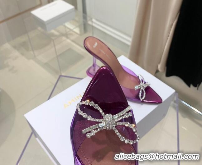 Best Quality Amina Muaddi TPU Pointed Slide Sandals with Crystal Bow 9.5cm 122051 Purple