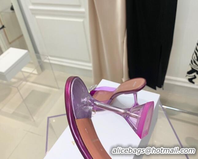 Best Quality Amina Muaddi TPU Pointed Slide Sandals with Crystal Bow 9.5cm 122051 Purple