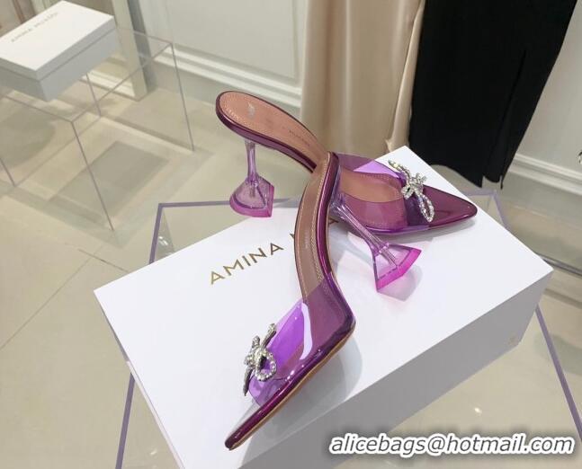 Best Quality Amina Muaddi TPU Pointed Slide Sandals with Crystal Bow 9.5cm 122051 Purple