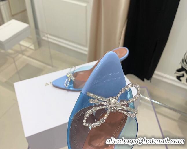 Discount Design Amina Muaddi TPU Pointed Slide Sandals with Crystal Bow 9.5cm 122051 Light Blue