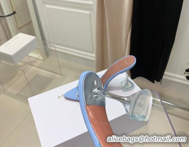 Discount Design Amina Muaddi TPU Pointed Slide Sandals with Crystal Bow 9.5cm 122051 Light Blue