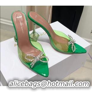 Best Price Amina Muaddi TPU Pointed Slide Sandals with Crystal Bow 9.5cm 122051 Green