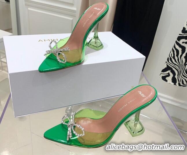 Best Price Amina Muaddi TPU Pointed Slide Sandals with Crystal Bow 9.5cm 122051 Green