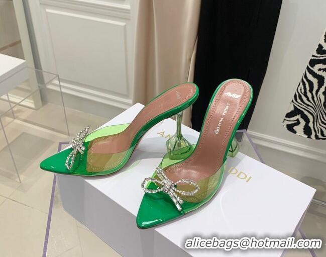 Best Price Amina Muaddi TPU Pointed Slide Sandals with Crystal Bow 9.5cm 122051 Green