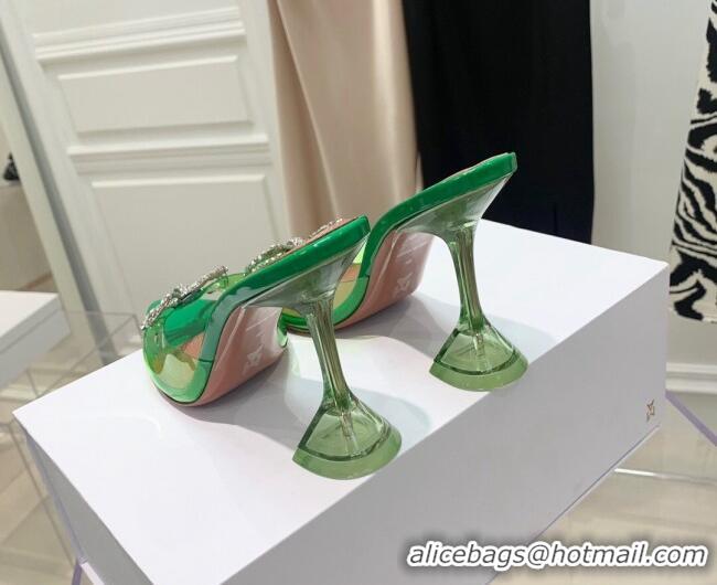 Best Price Amina Muaddi TPU Pointed Slide Sandals with Crystal Bow 9.5cm 122051 Green