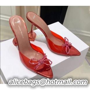 Best Price Amina Muaddi TPU Pointed Slide Sandals with Crystal Bow 9.5cm 122051 Red