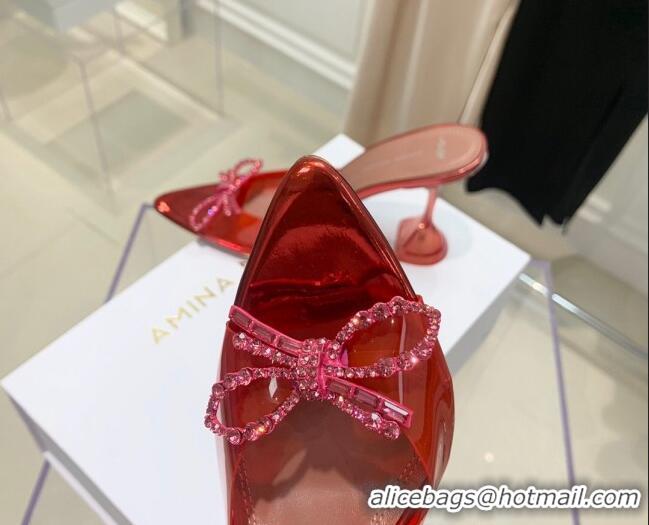 Best Price Amina Muaddi TPU Pointed Slide Sandals with Crystal Bow 9.5cm 122051 Red