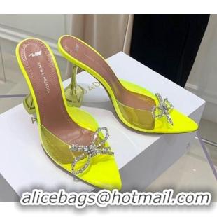 Affordable Price Amina Muaddi TPU Pointed Slide Sandals with Crystal Bow 9.5cm 122051 Yellow