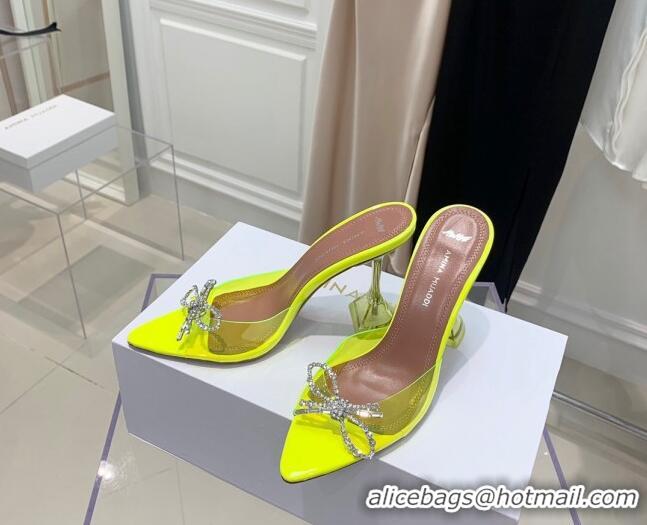 Affordable Price Amina Muaddi TPU Pointed Slide Sandals with Crystal Bow 9.5cm 122051 Yellow