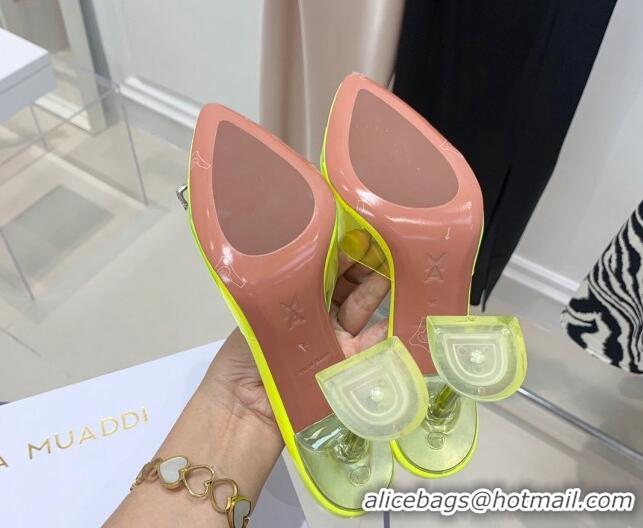 Affordable Price Amina Muaddi TPU Pointed Slide Sandals with Crystal Bow 9.5cm 122051 Yellow