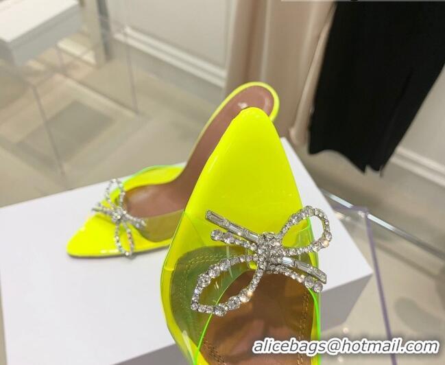 Affordable Price Amina Muaddi TPU Pointed Slide Sandals with Crystal Bow 9.5cm 122051 Yellow