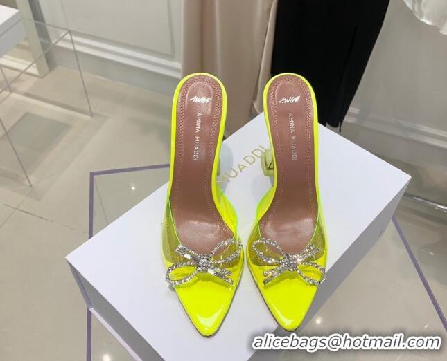 Affordable Price Amina Muaddi TPU Pointed Slide Sandals with Crystal Bow 9.5cm 122051 Yellow