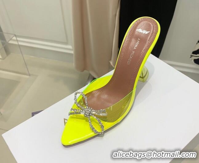 Affordable Price Amina Muaddi TPU Pointed Slide Sandals with Crystal Bow 9.5cm 122051 Yellow