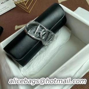 Top Quality Hermes Original swift Leather Clutch 36999 Black Silver