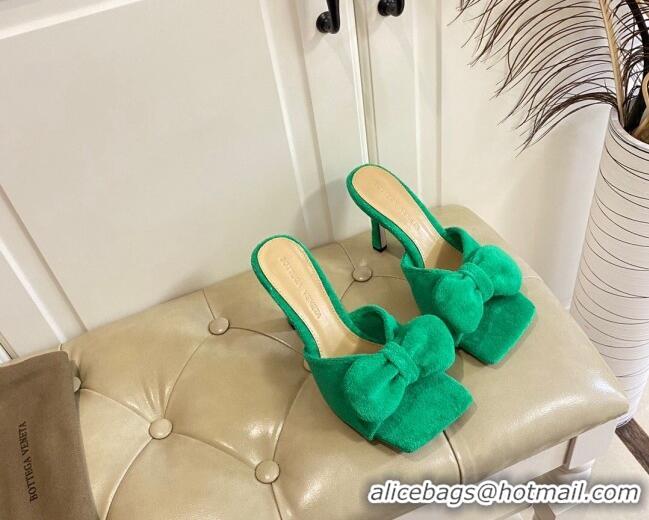 Grade Quality Bottega Veneta Towel Bow High Heel Slide Sandals 10cm 011308 Green