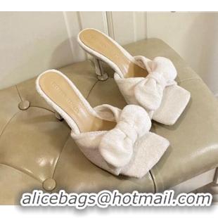 Good Looking Bottega Veneta Towel Bow High Heel Slide Sandals 10cm 011308 White