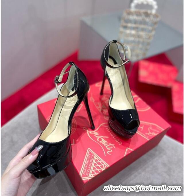 Best Luxury Christian Louboutin Patent Leather Peep-toe Platform Pumps 12cm 021612 Black