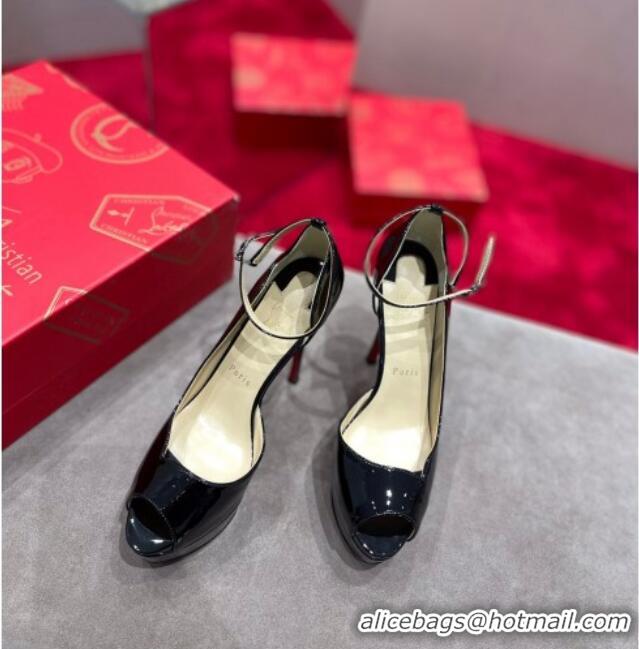 Best Luxury Christian Louboutin Patent Leather Peep-toe Platform Pumps 12cm 021612 Black