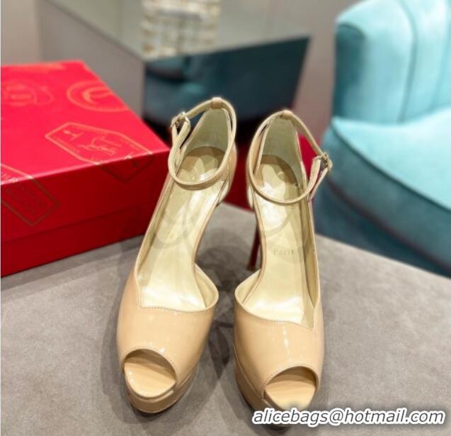 Best Price Christian Louboutin Patent Leather Peep-toe Platform Pumps 12cm 021612 Nude