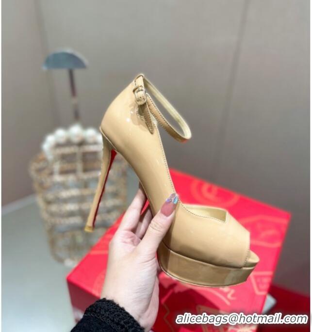 Best Price Christian Louboutin Patent Leather Peep-toe Platform Pumps 12cm 021612 Nude