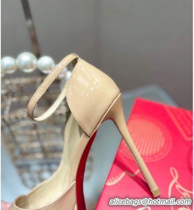 Best Price Christian Louboutin Patent Leather Peep-toe Platform Pumps 12cm 021612 Nude