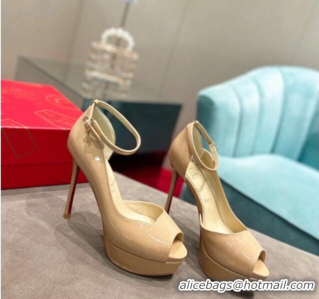 Best Price Christian Louboutin Patent Leather Peep-toe Platform Pumps 12cm 021612 Nude