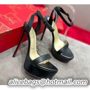 Good Quality Christian Louboutin Calf Leather High Heel Platform Pumps 15cm 021614 Black