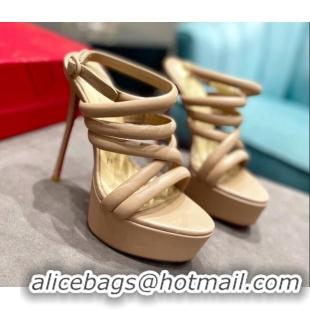 Top Design Christian Louboutin Leather Strap High Heel Platform Pumps 15cm 021617 Nude