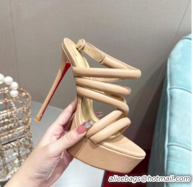 Top Design Christian Louboutin Leather Strap High Heel Platform Pumps 15cm 021617 Nude