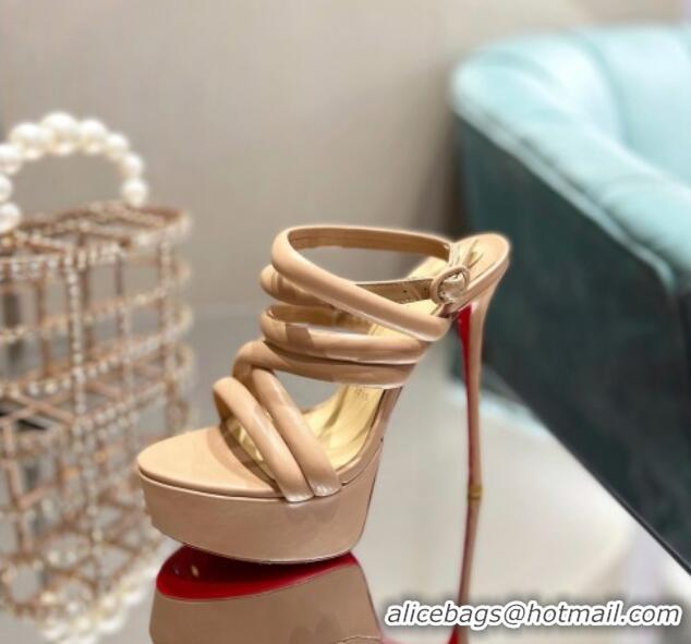 Top Design Christian Louboutin Leather Strap High Heel Platform Pumps 15cm 021617 Nude