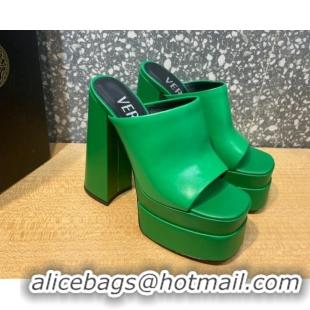 Good Quality Versace Calfskin Platform Slide Sandals 15.5cm 011321 Green