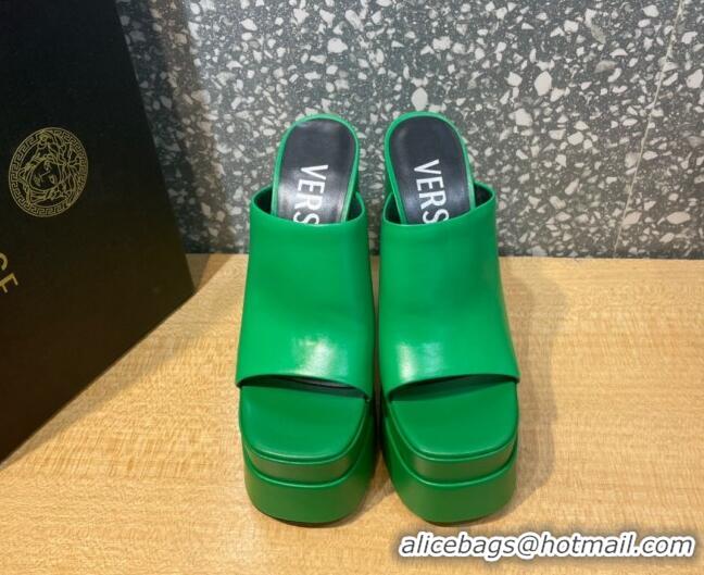 Good Quality Versace Calfskin Platform Slide Sandals 15.5cm 011321 Green