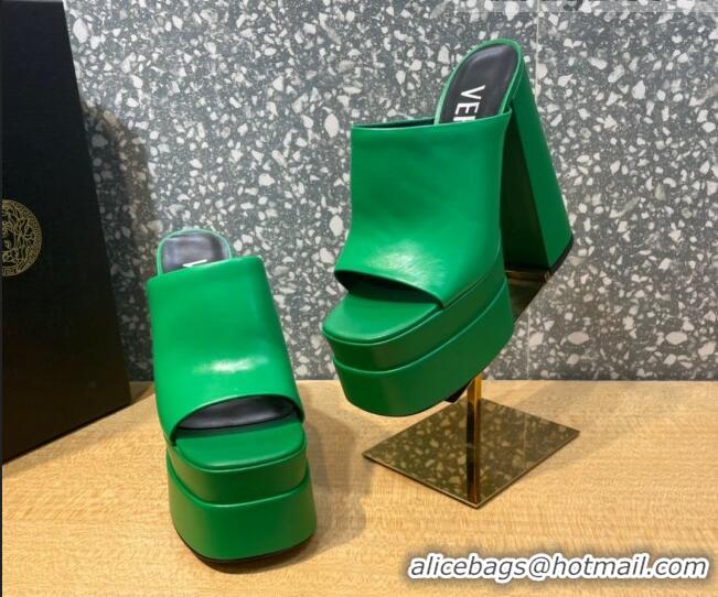 Good Quality Versace Calfskin Platform Slide Sandals 15.5cm 011321 Green