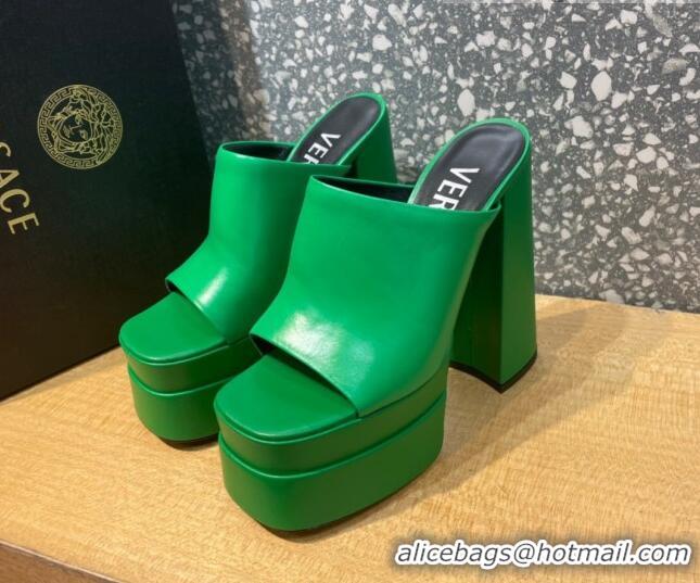 Good Quality Versace Calfskin Platform Slide Sandals 15.5cm 011321 Green