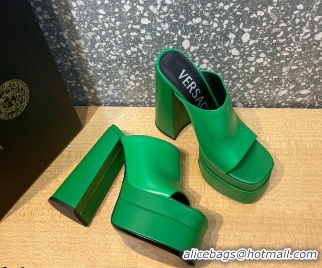 Good Quality Versace Calfskin Platform Slide Sandals 15.5cm 011321 Green