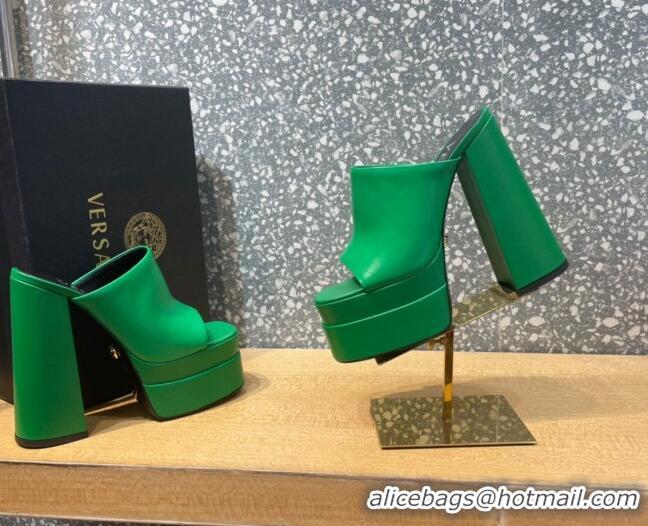 Good Quality Versace Calfskin Platform Slide Sandals 15.5cm 011321 Green