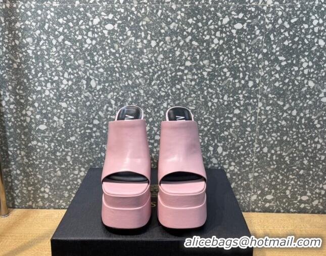 Charming Versace Calfskin Platform Slide Sandals 15.5cm 011321 Light Pink