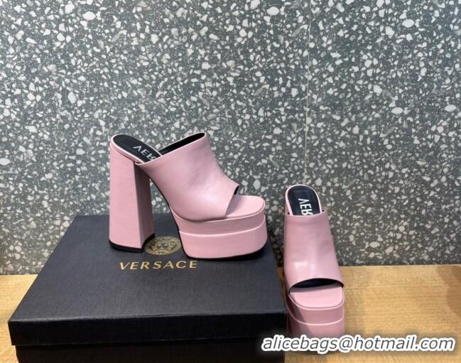 Charming Versace Calfskin Platform Slide Sandals 15.5cm 011321 Light Pink