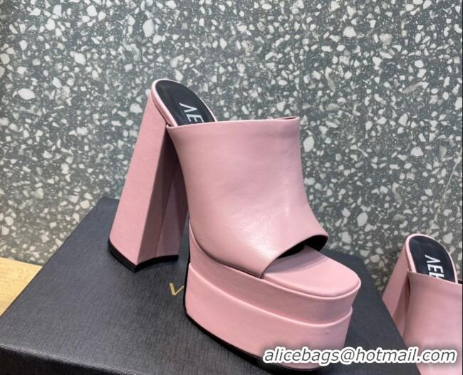 Charming Versace Calfskin Platform Slide Sandals 15.5cm 011321 Light Pink