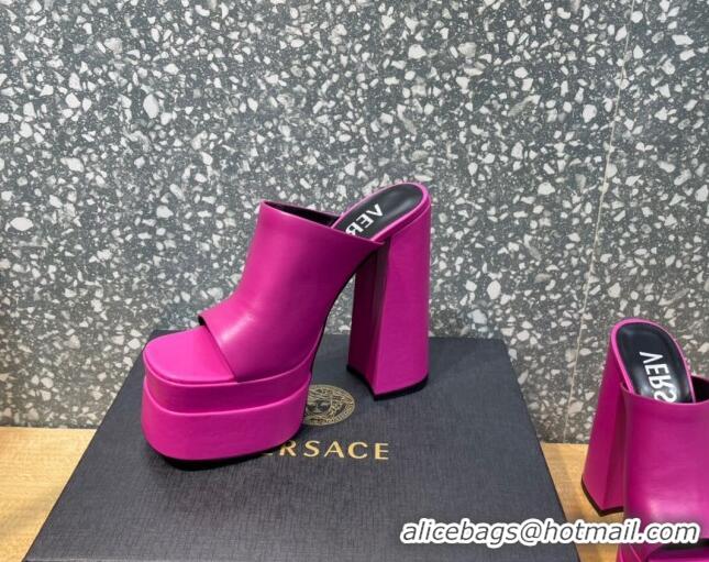 Sumptuous Versace Calfskin Platform Slide Sandals 15.5cm 011321 Fuchsia