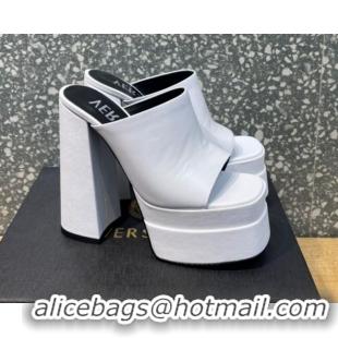 Perfect Versace Calfskin Platform Slide Sandals 15.5cm 011321 White