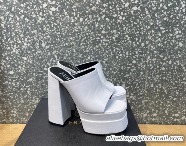 Perfect Versace Calfskin Platform Slide Sandals 15.5cm 011321 White