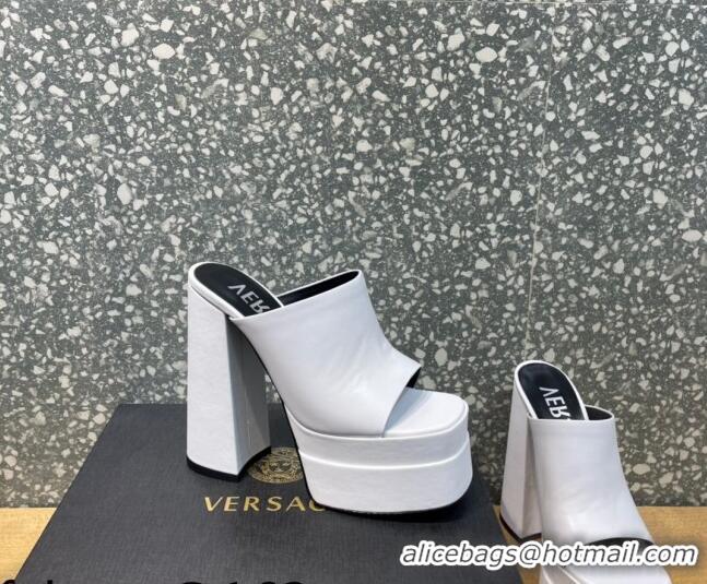 Perfect Versace Calfskin Platform Slide Sandals 15.5cm 011321 White