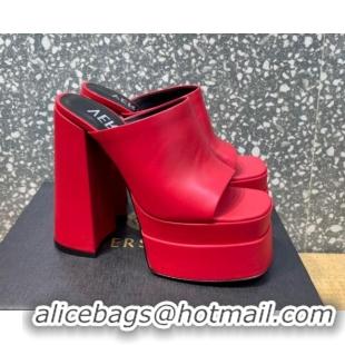 Stylish Versace Calfskin Platform Slide Sandals 15.5cm 011321 Red