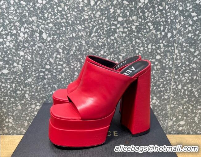 Stylish Versace Calfskin Platform Slide Sandals 15.5cm 011321 Red