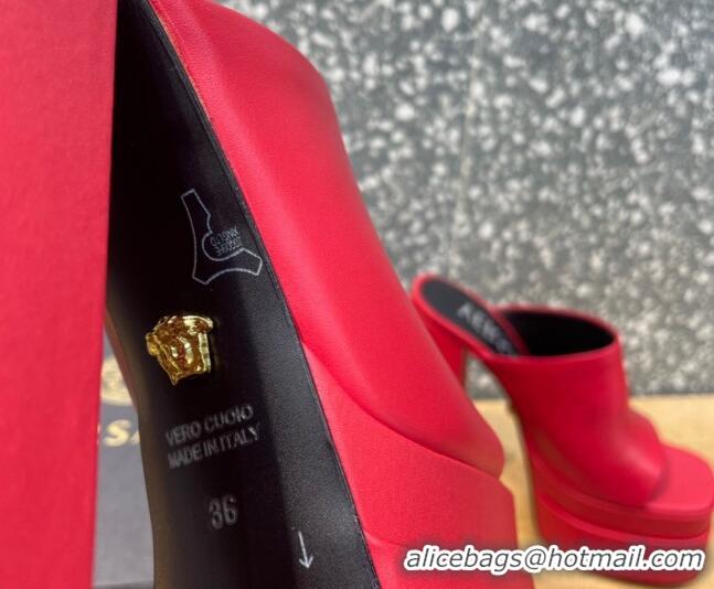 Stylish Versace Calfskin Platform Slide Sandals 15.5cm 011321 Red