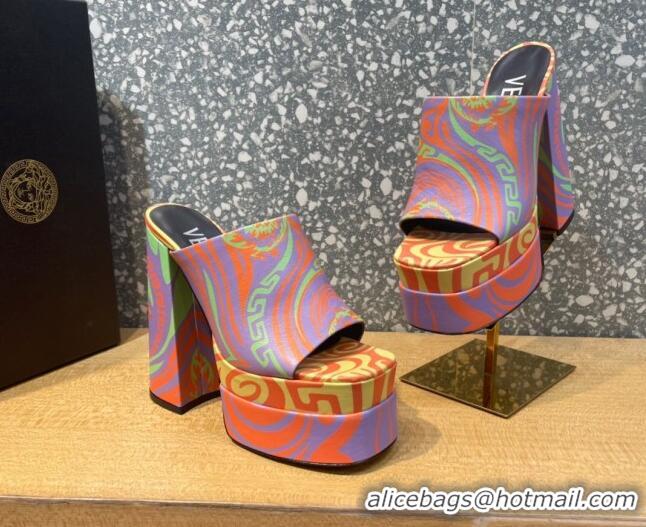 Duplicate Versace Calfskin Platform Slide Sandals 15.5cm 011321 Multicolor